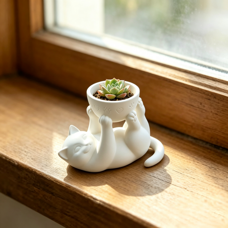 Estátua de Gato Deitado Fofo p - Echeveria Succulent avaliação e preço